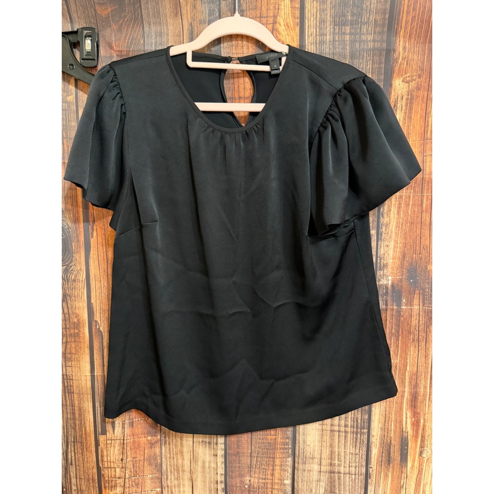 J.Crew Black Puff Short Sleeve Keyhole Back Blouse Top H3829 Womens 12